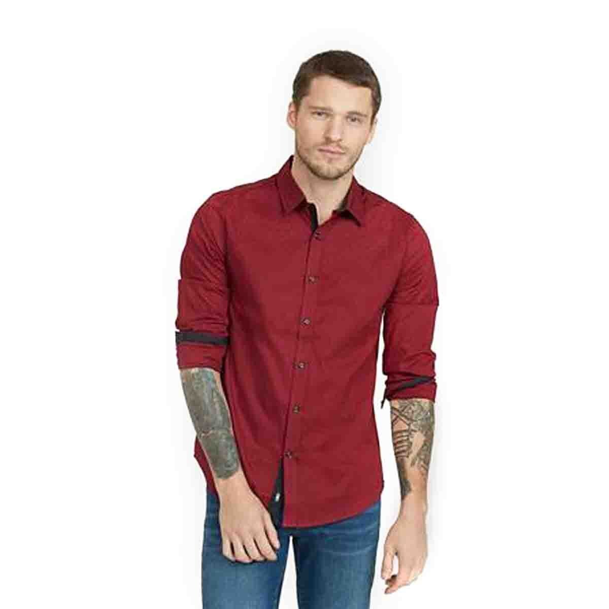 Camisa Manga Larga Color Rojo G By Guess