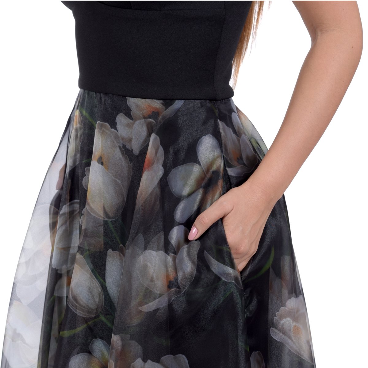 Vestido de Fiesta Largo Falda Organza Estampada Nikki Italy