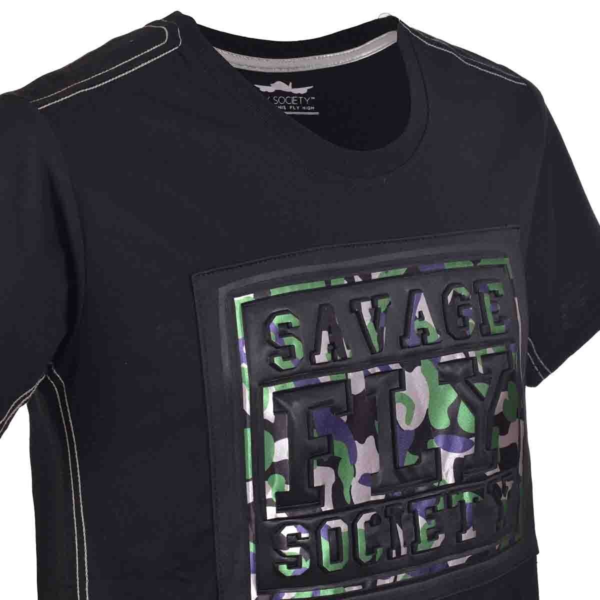 T-Shirt Estampada Cuello Redondo Color Negro Fly Society para Niño