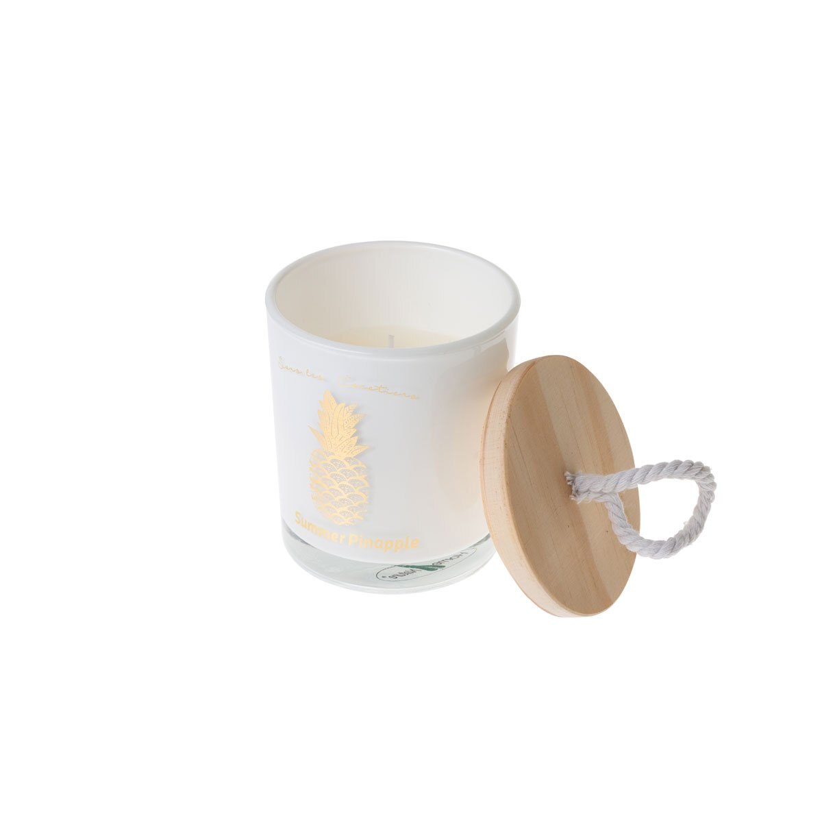 Home Nature Porta Vela de Vridrio con Tapa Blanca Figura Dorada
