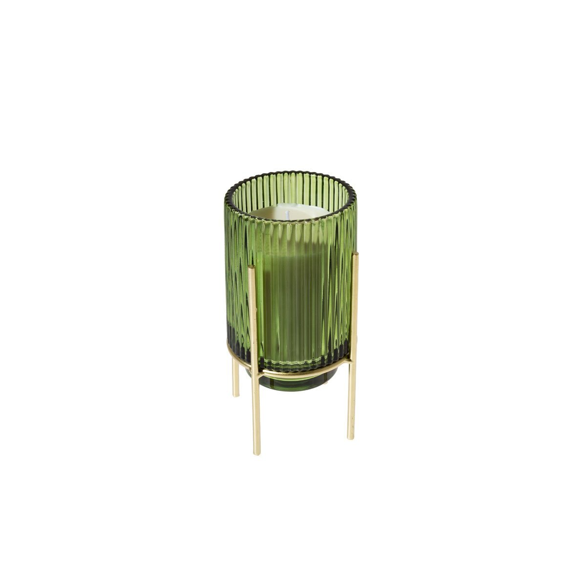Home Nature Vela Aromatica Frasco de Vidrio Color Verde con Base de Metal Dorado