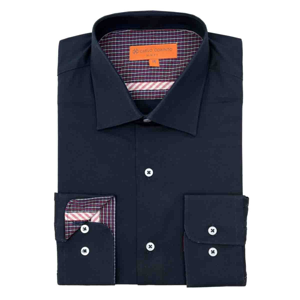 Camisa Slim Fit Strech Color Azul Obscuro Carlo Corinto