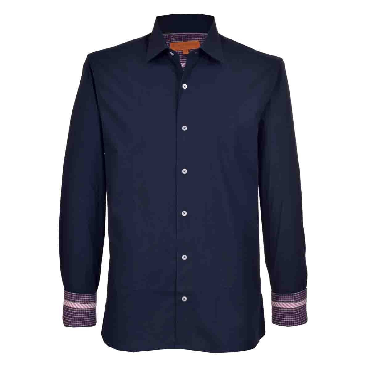 Camisa Slim Fit Strech Color Azul Obscuro Carlo Corinto