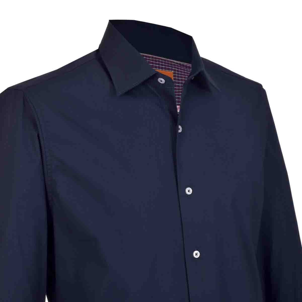 Camisa Slim Fit Strech Color Azul Obscuro Carlo Corinto