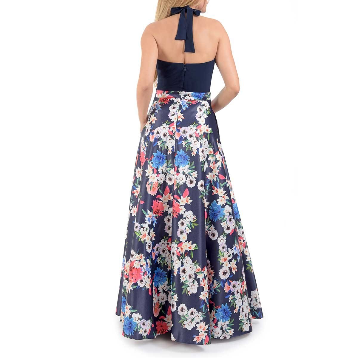 Vestido Largo Halter Falda Estampada Nikki Italy