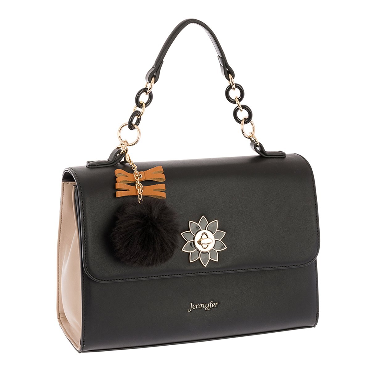 Bolso Negro con Pompón Jennyfer