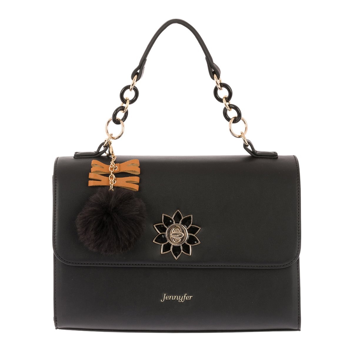 Bolso Negro con Pompón Jennyfer