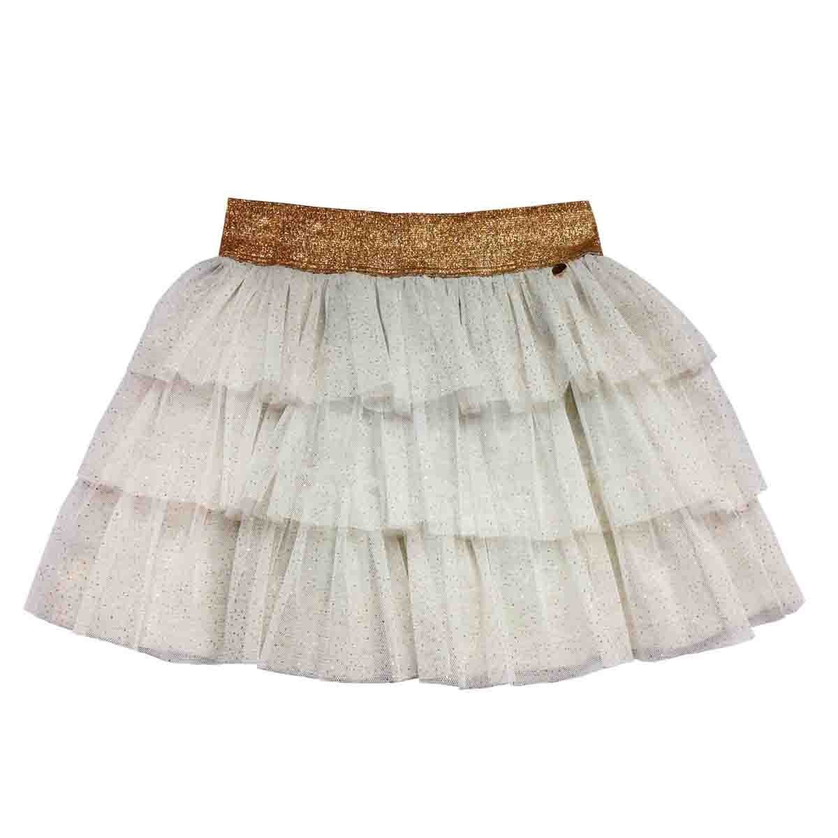 Falda de Olanes con Mesh Color Hueso Let´s Go para Niña