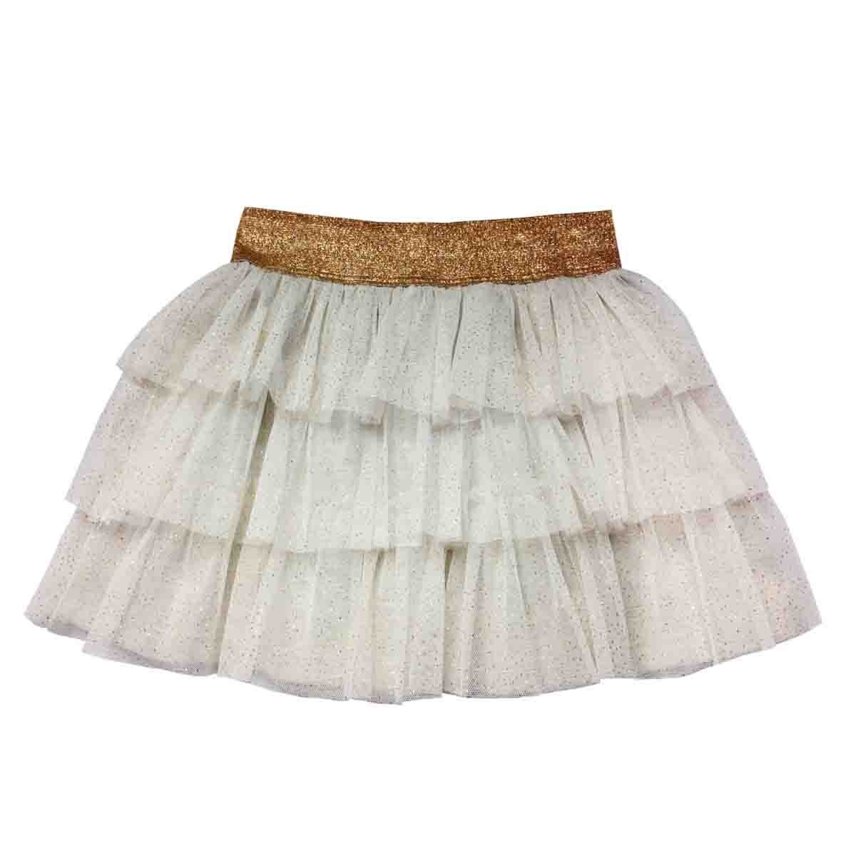 Falda de Olanes con Mesh Color Hueso Let´s Go para Niña