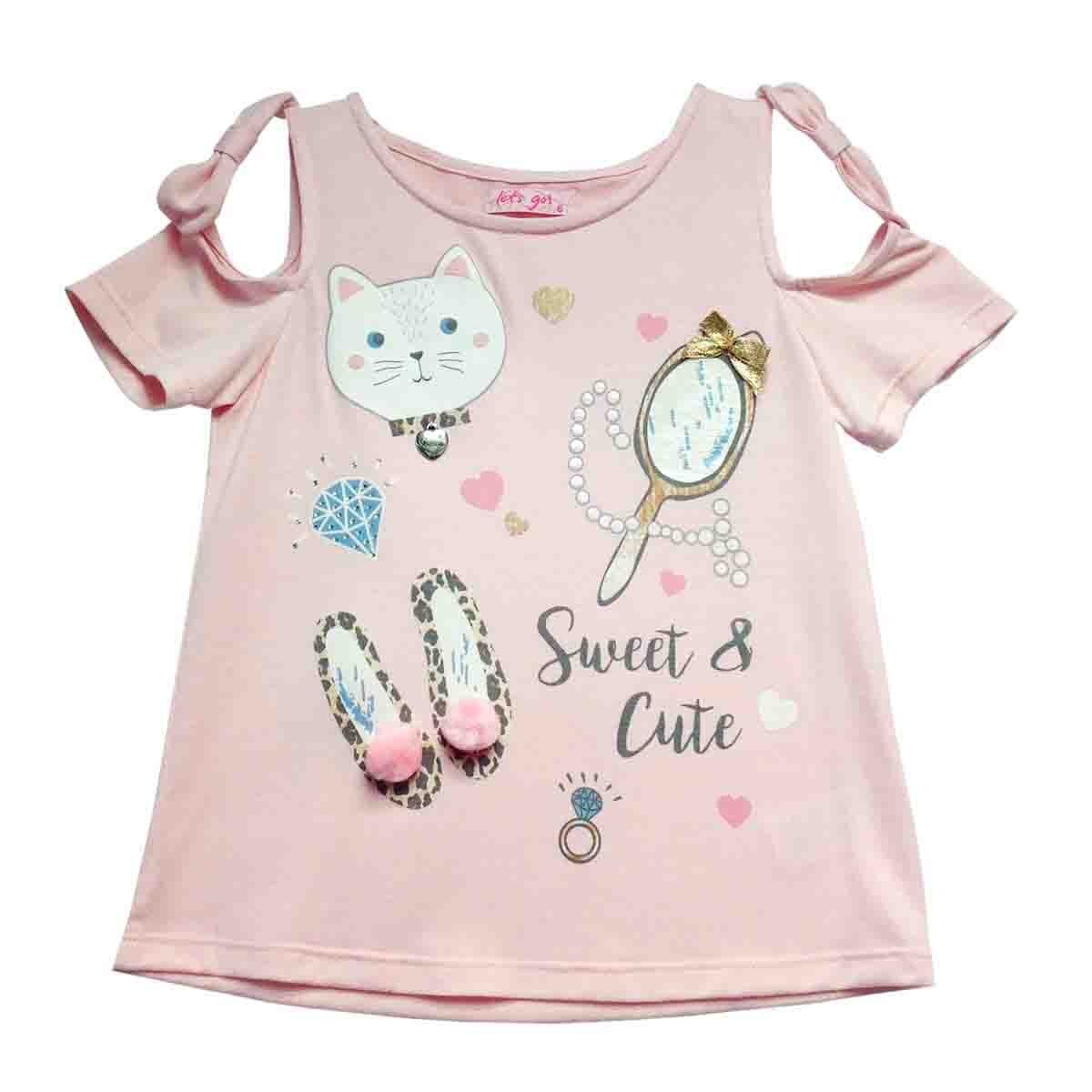 Playera off Shoulder Estampada Let´s Go