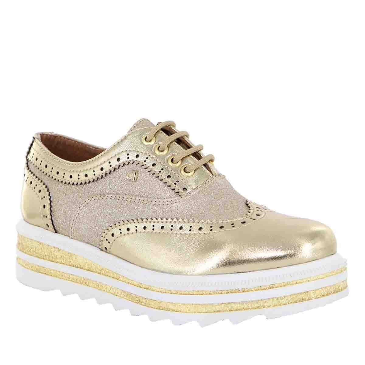 Zapato de Plataforma Color Oro Bostoniano Bambino