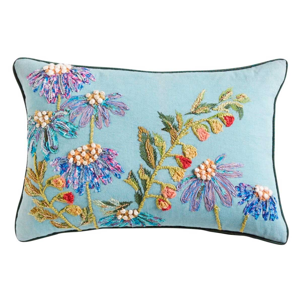 Cojín Embroidered Modern Floral Turquoise & Green Pier 1 Imports