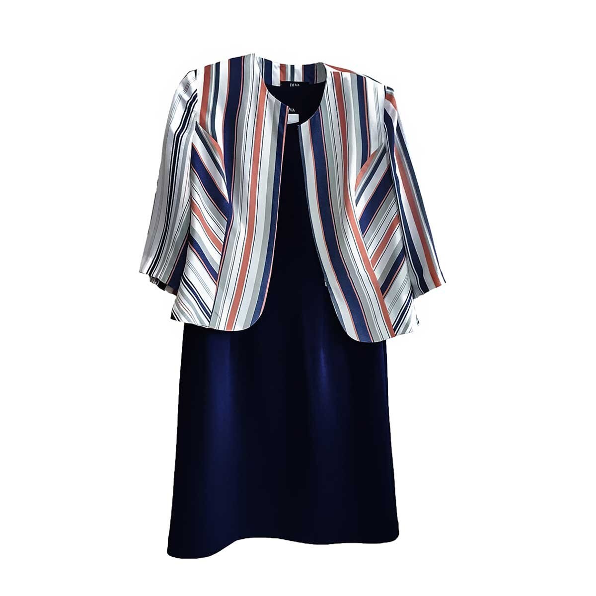 Conjunto 2 Piezas Saco Rayas Vestido Liso Life Styler