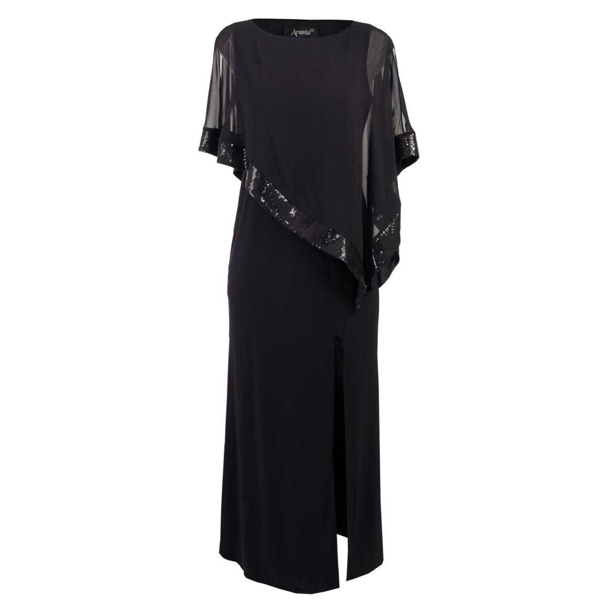 Vestido Largo Plus con Capa de Lentejuelas Aramta