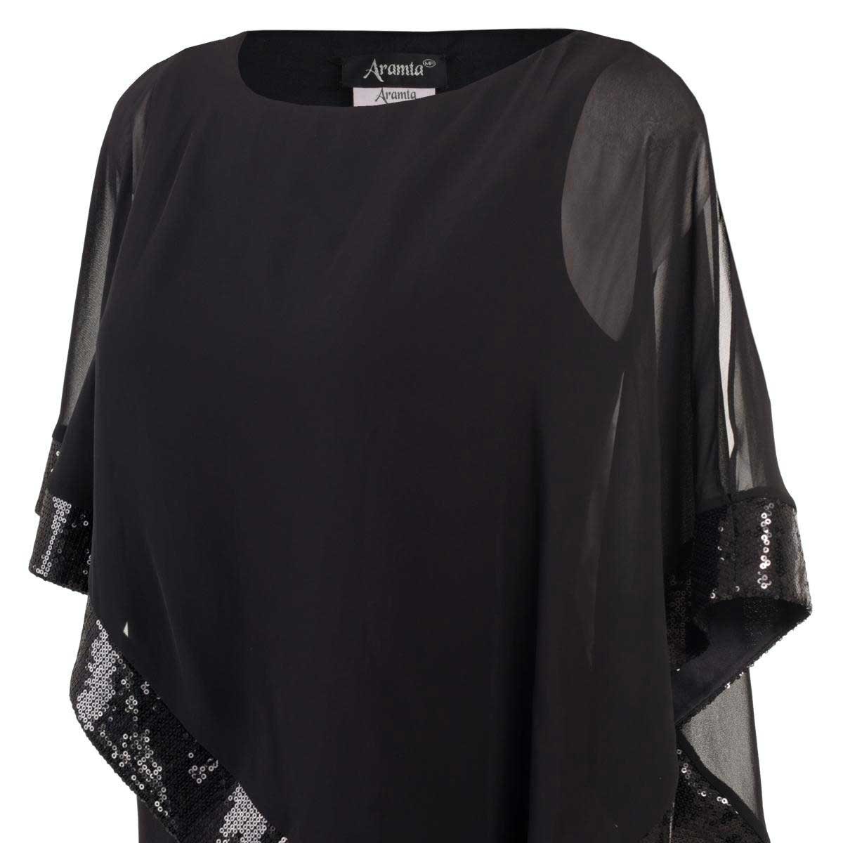 Vestido Largo Plus con Capa de Lentejuelas Aramta