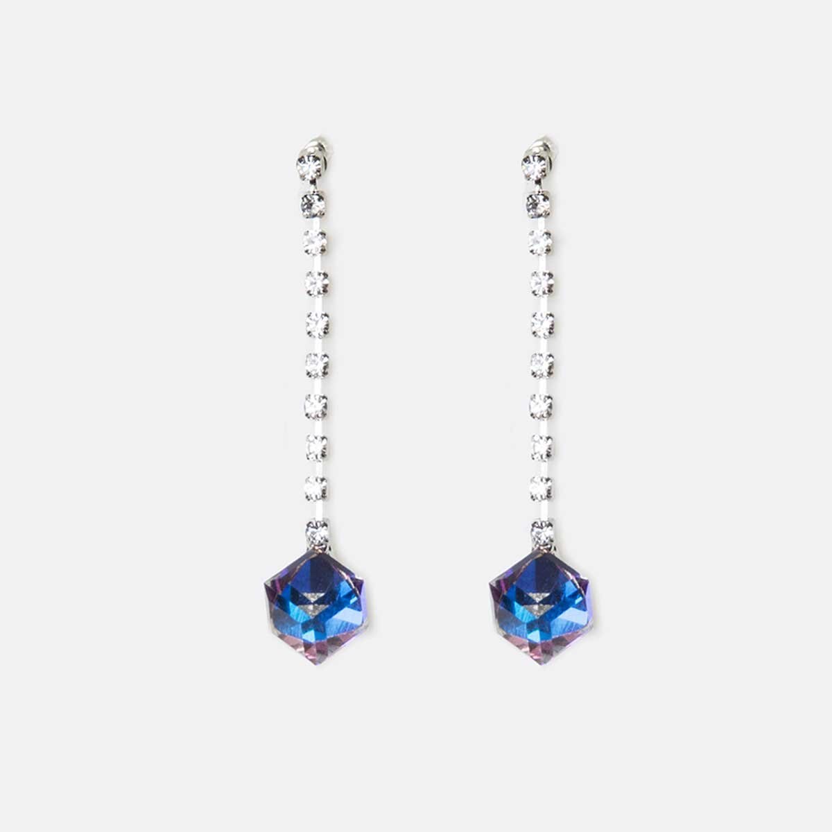 Aretes Tira Cristales Y Cubo Multicolor Wonder Charms