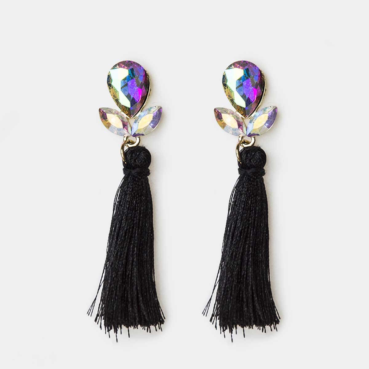 Aretes Cristales Blancos C Tassel Negro Wonder Charms