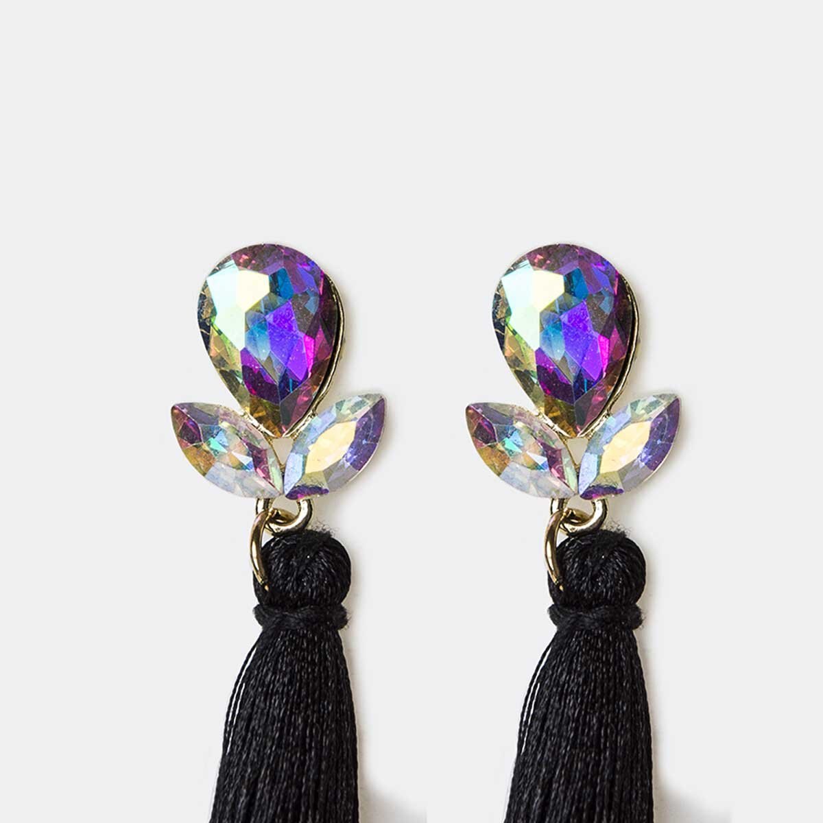Aretes Cristales Blancos C Tassel Negro Wonder Charms