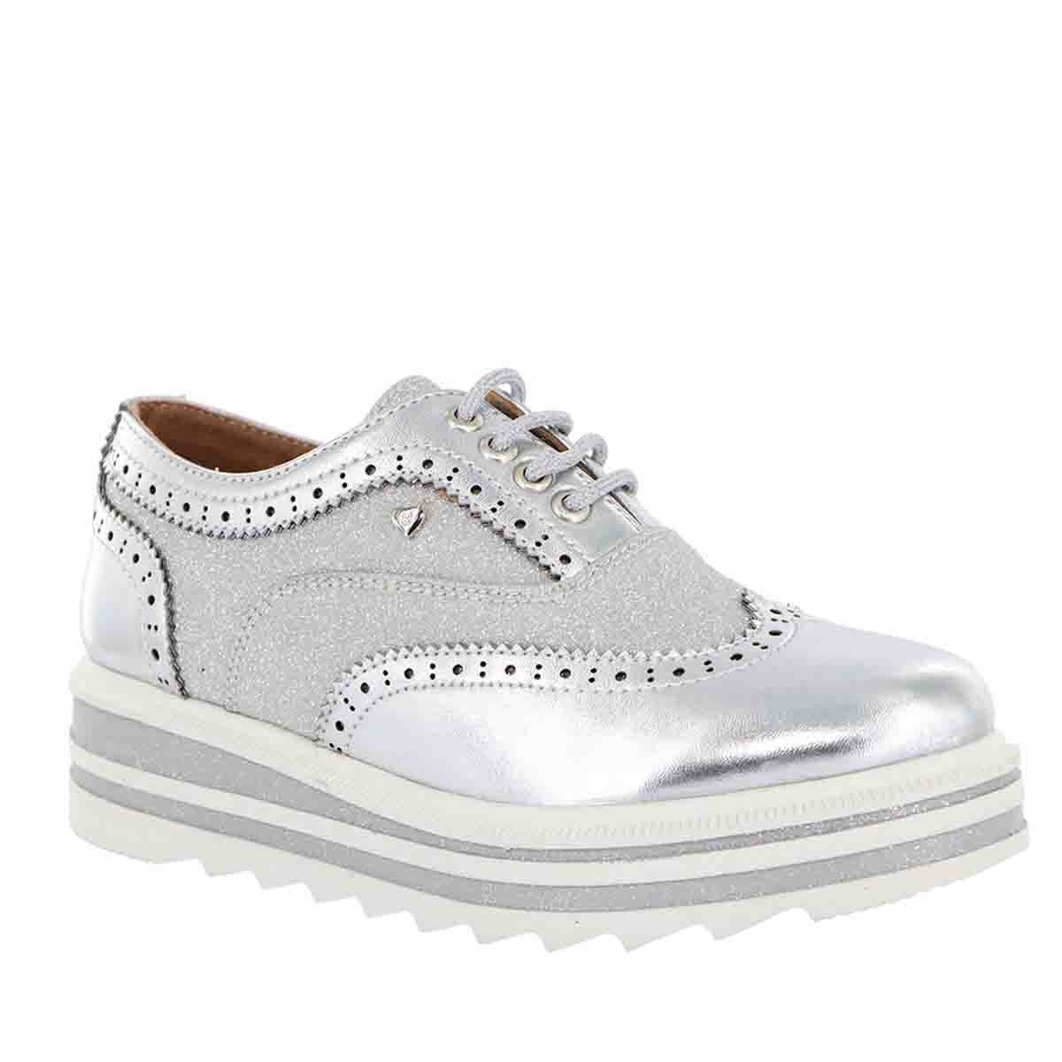 Zapato de Plataforma Color Plata Bostoniano Bambino