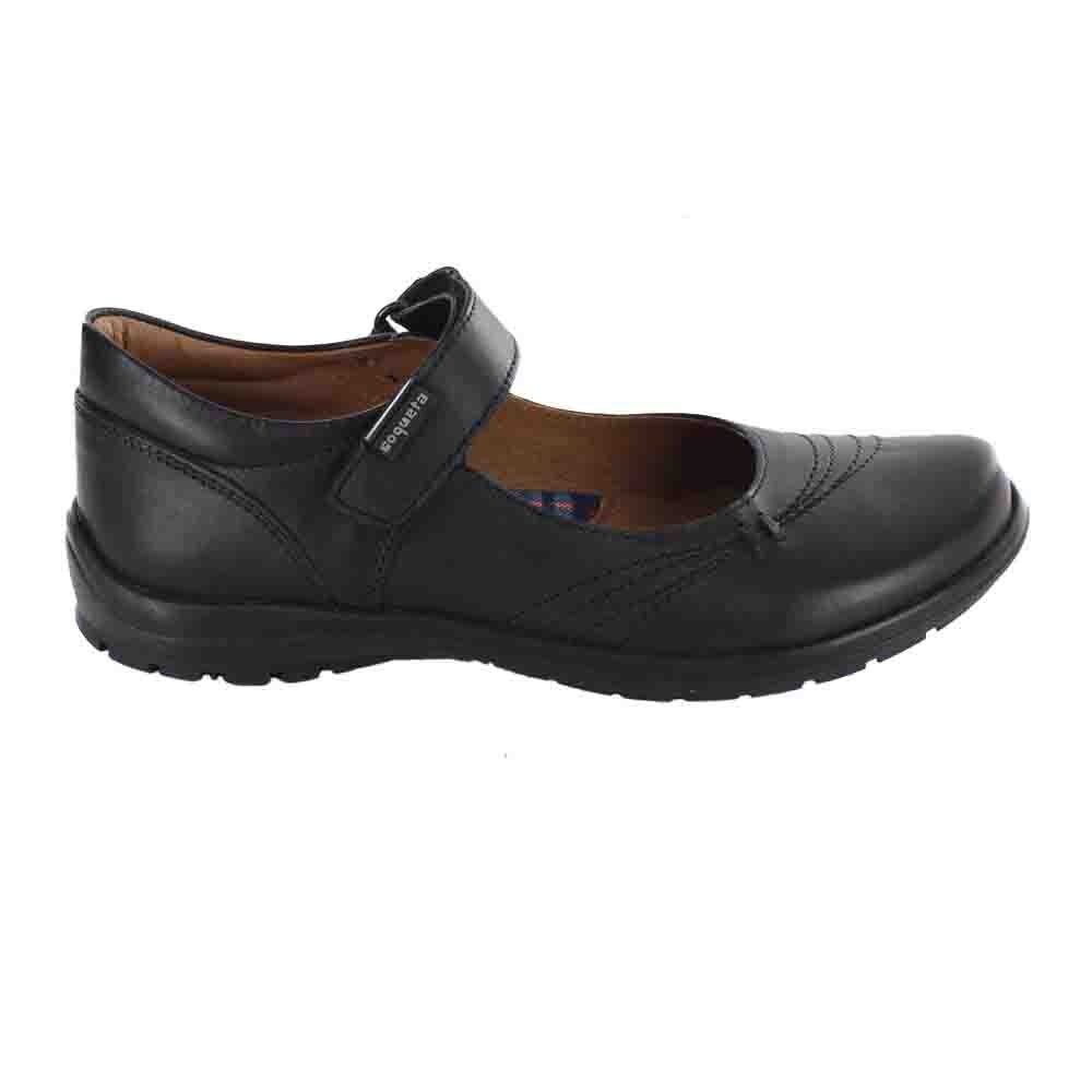 Zapato Escolar con Bordado Y Velcro Color Negro Coqueta