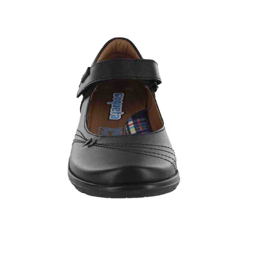 Zapato Escolar con Bordado Y Velcro Color Negro Coqueta