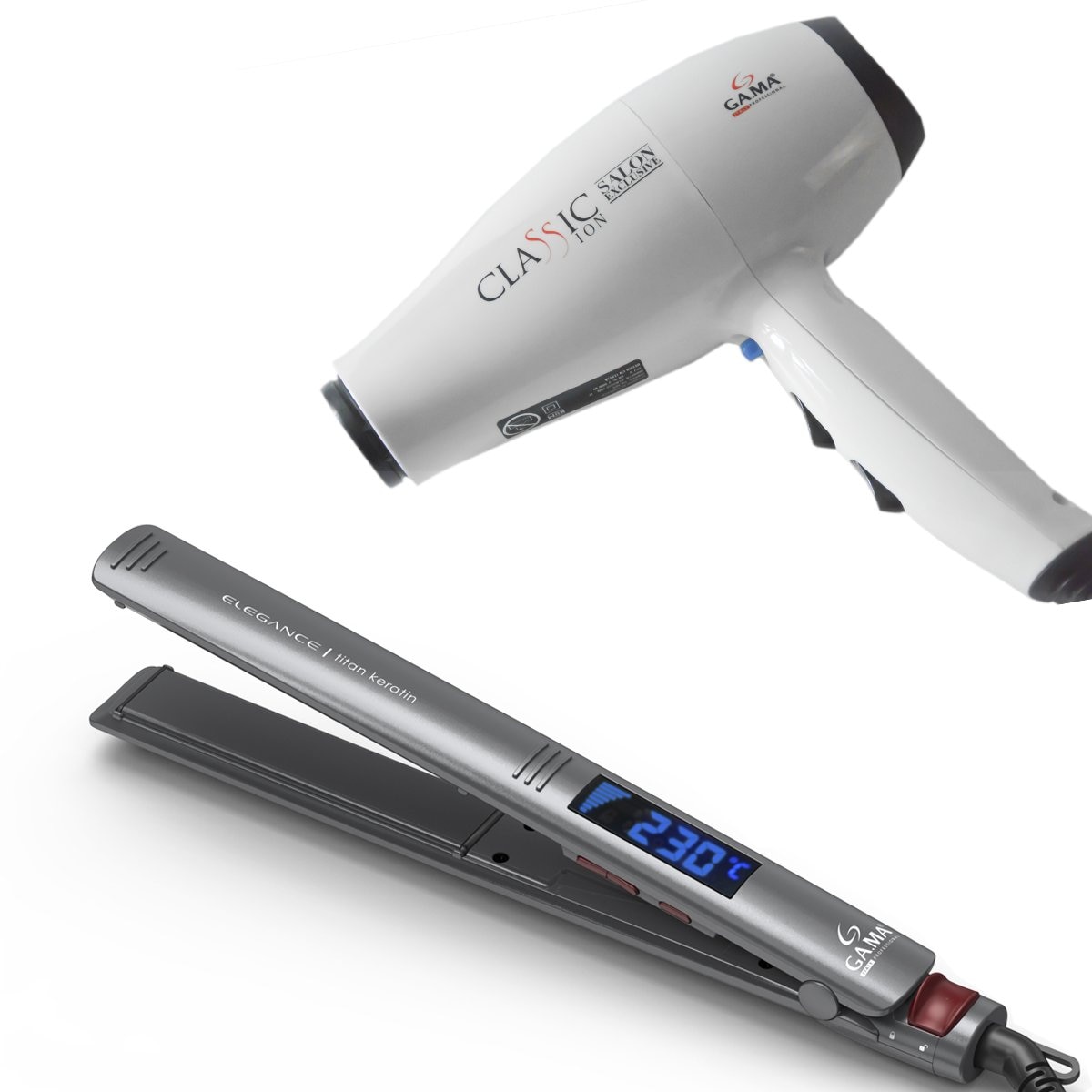 Combo Gama Secadora Classic White + Plancha Alaciadora Elegance de Titan Keratin Gama Italy