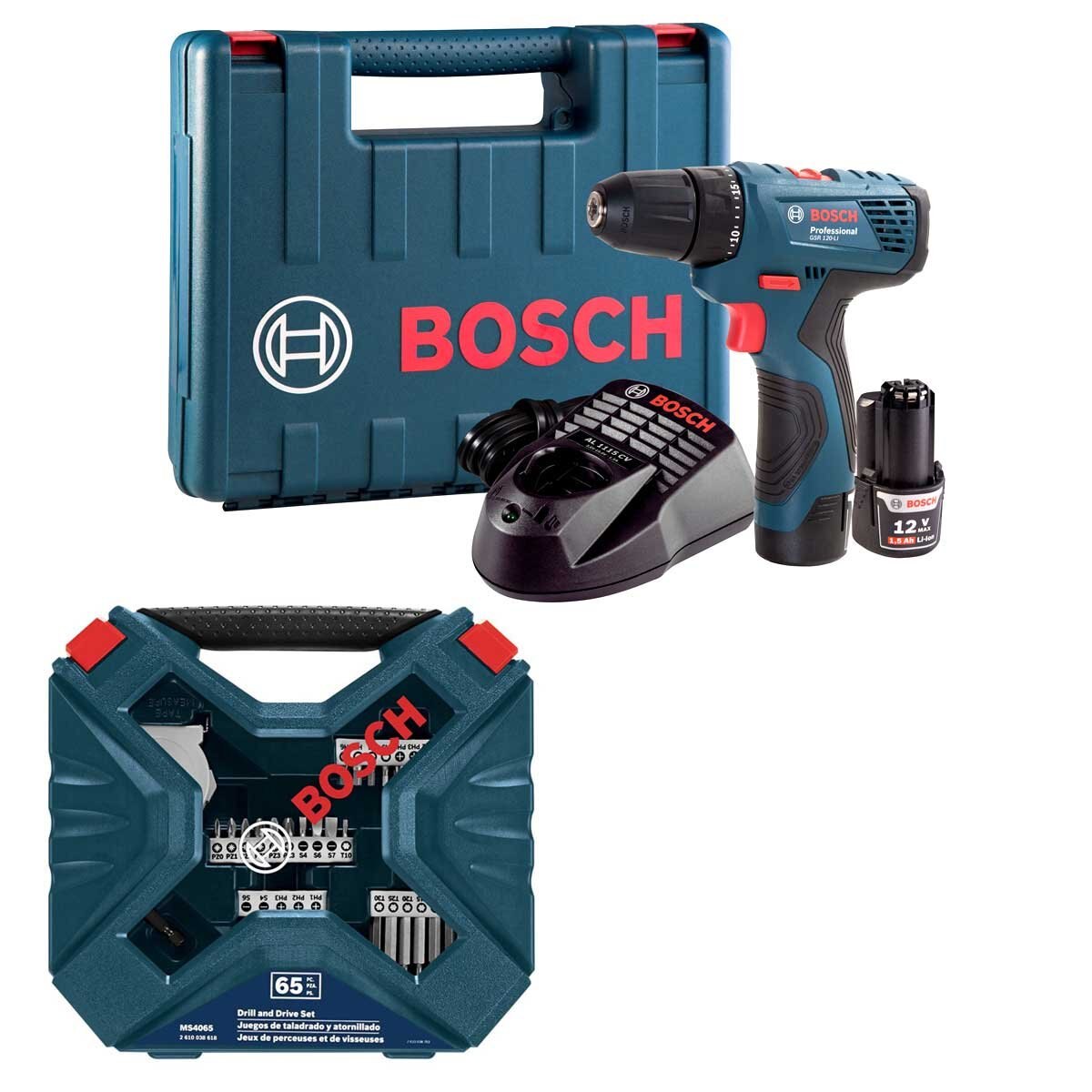 Combo Taladro Atornillador de 12 V y Set de 65 Piezas Bosch