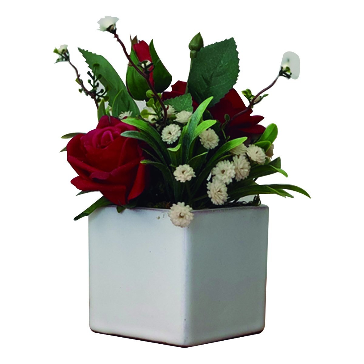 Rosas Natural Touch Rojas en Cubo Blanco el Ático
