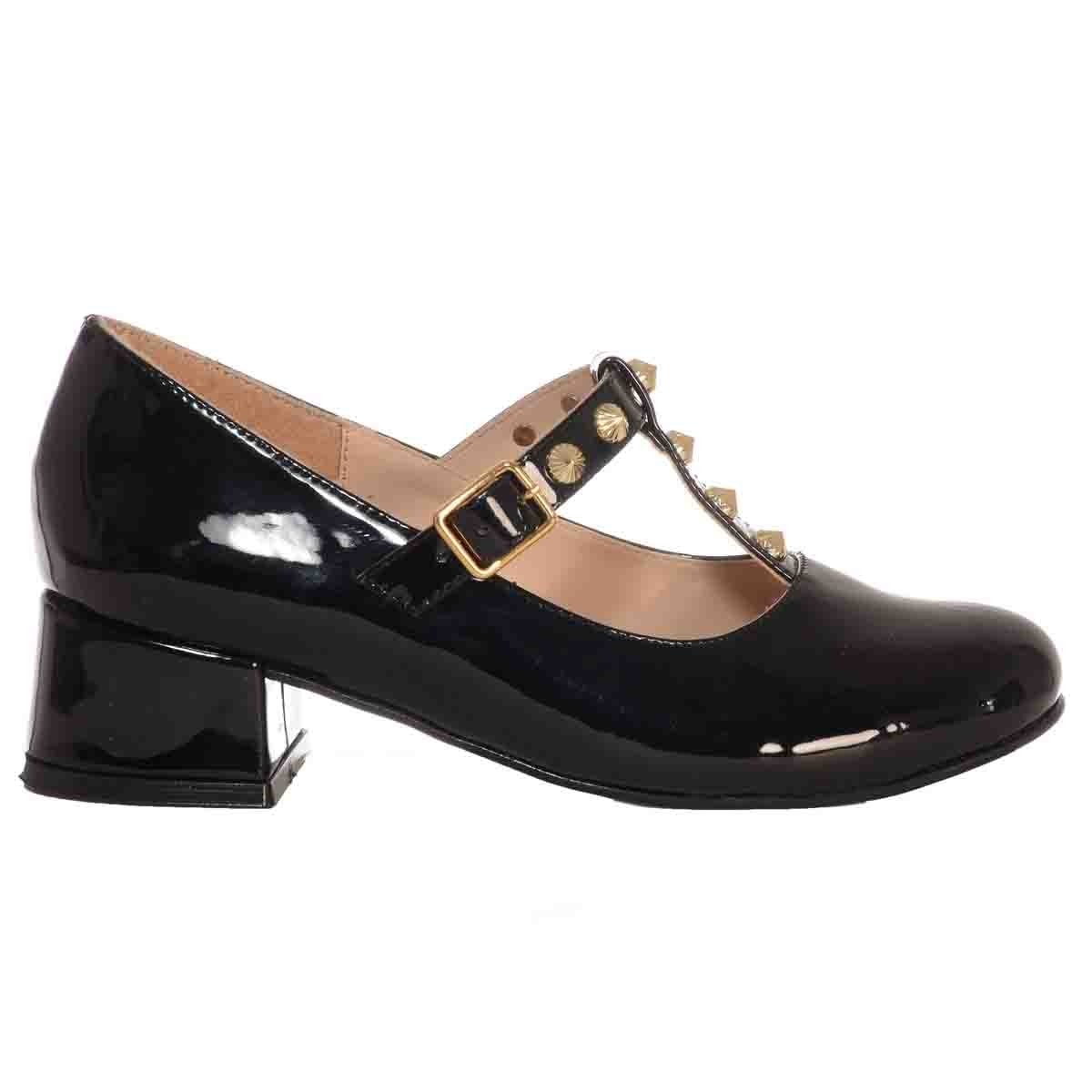 Zapatilla de Charol Negro con Estoperoles Cristeen