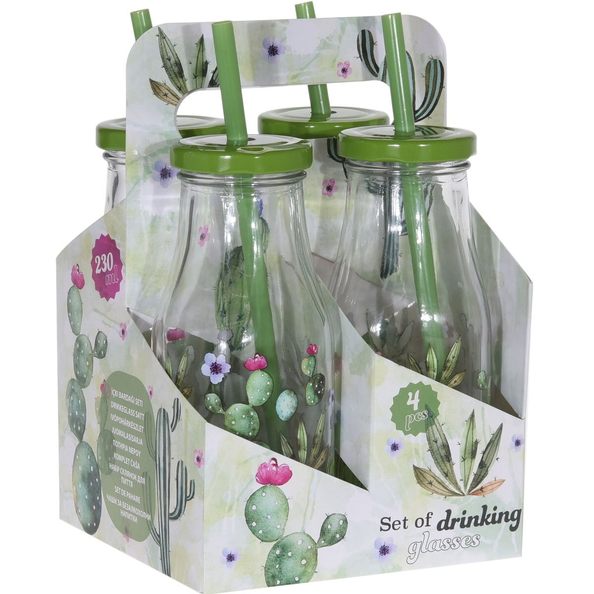 Set 4 Tarros C/pajita Cactus. Excellent Houseware.