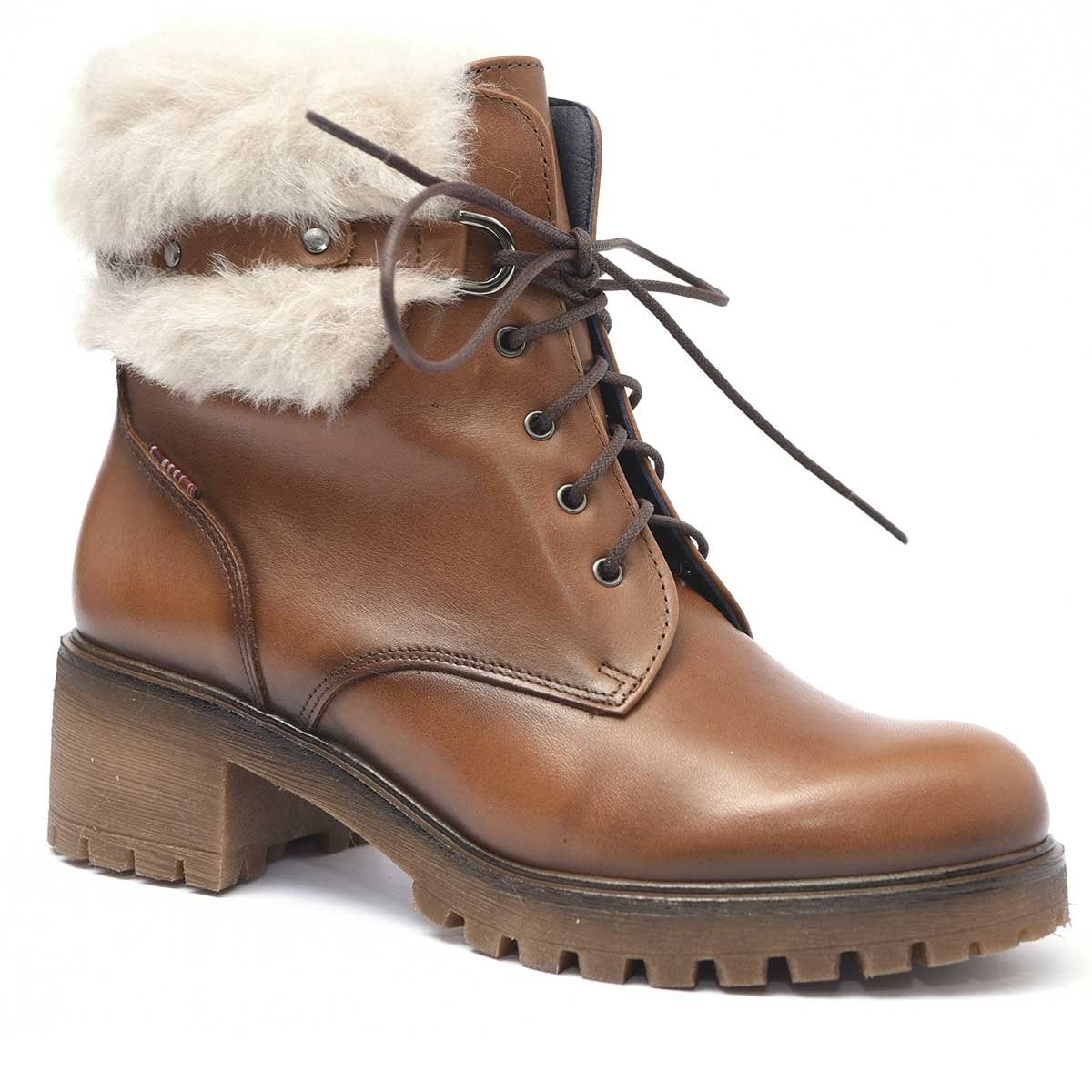 Botín con Agujeta Y Peluche Café Tolino para Dama