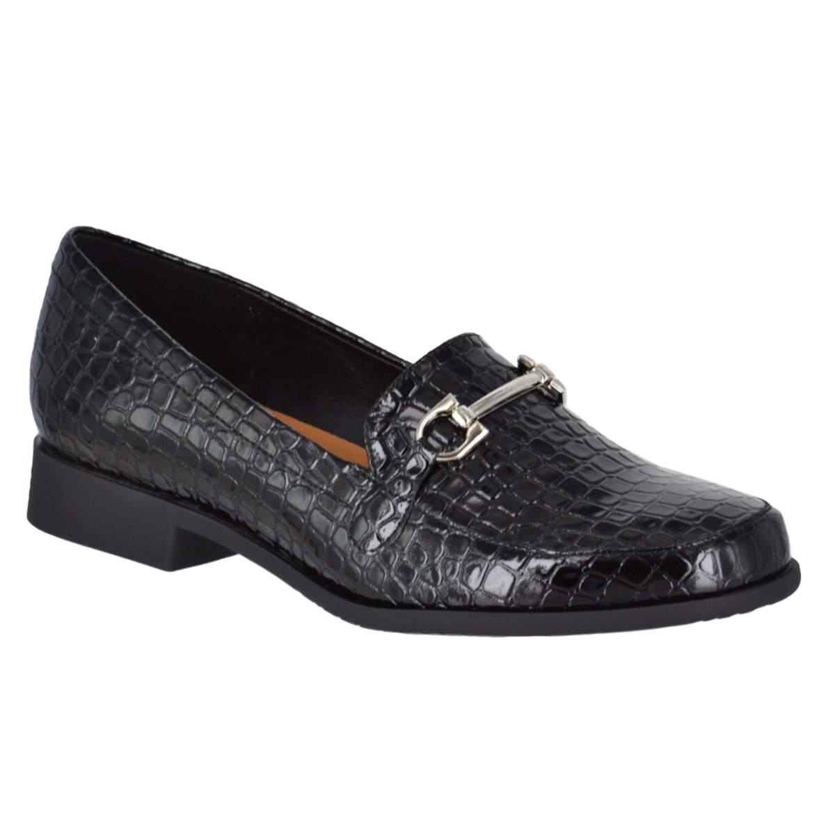 Mocasín Textura Croco con Herraje Color Negro Joyce