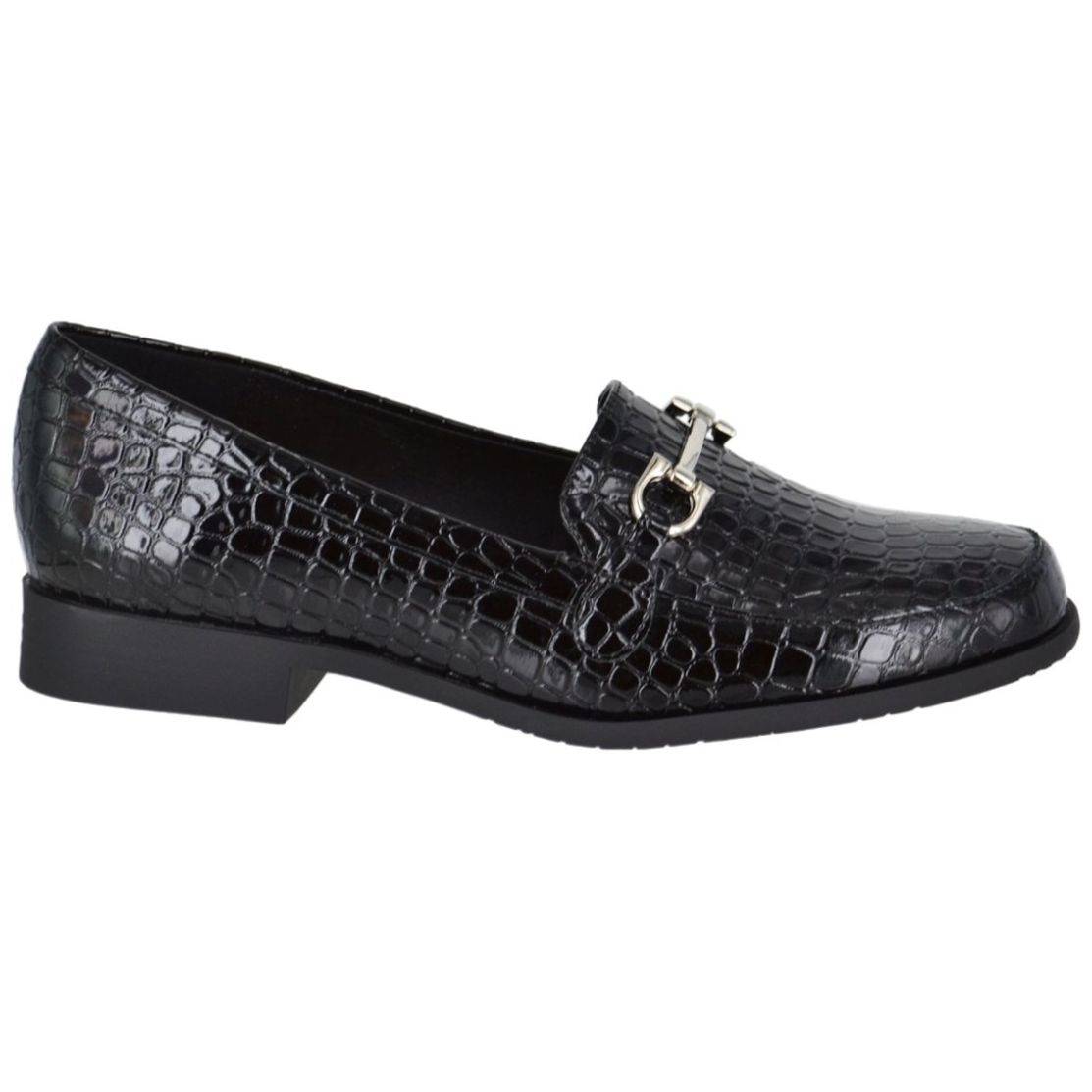 Mocasín Textura Croco con Herraje Color Negro Joyce