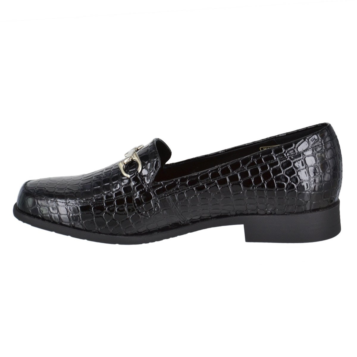 Mocasín Textura Croco con Herraje Color Negro Joyce