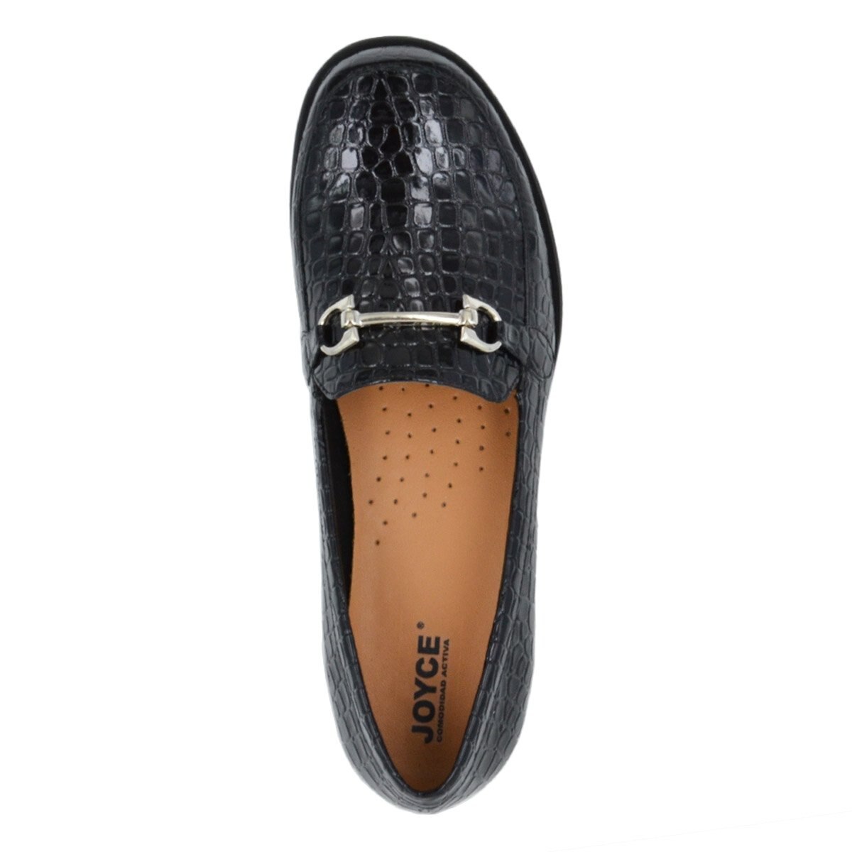 Mocasín Textura Croco con Herraje Color Negro Joyce