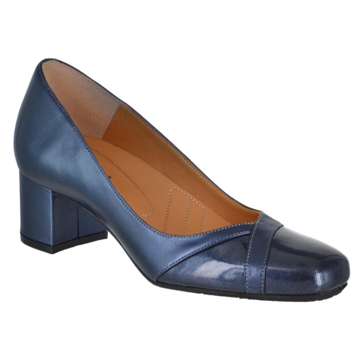 Zapatilla con Tacón y Tiras de Charol Color Azul Marino Joyce