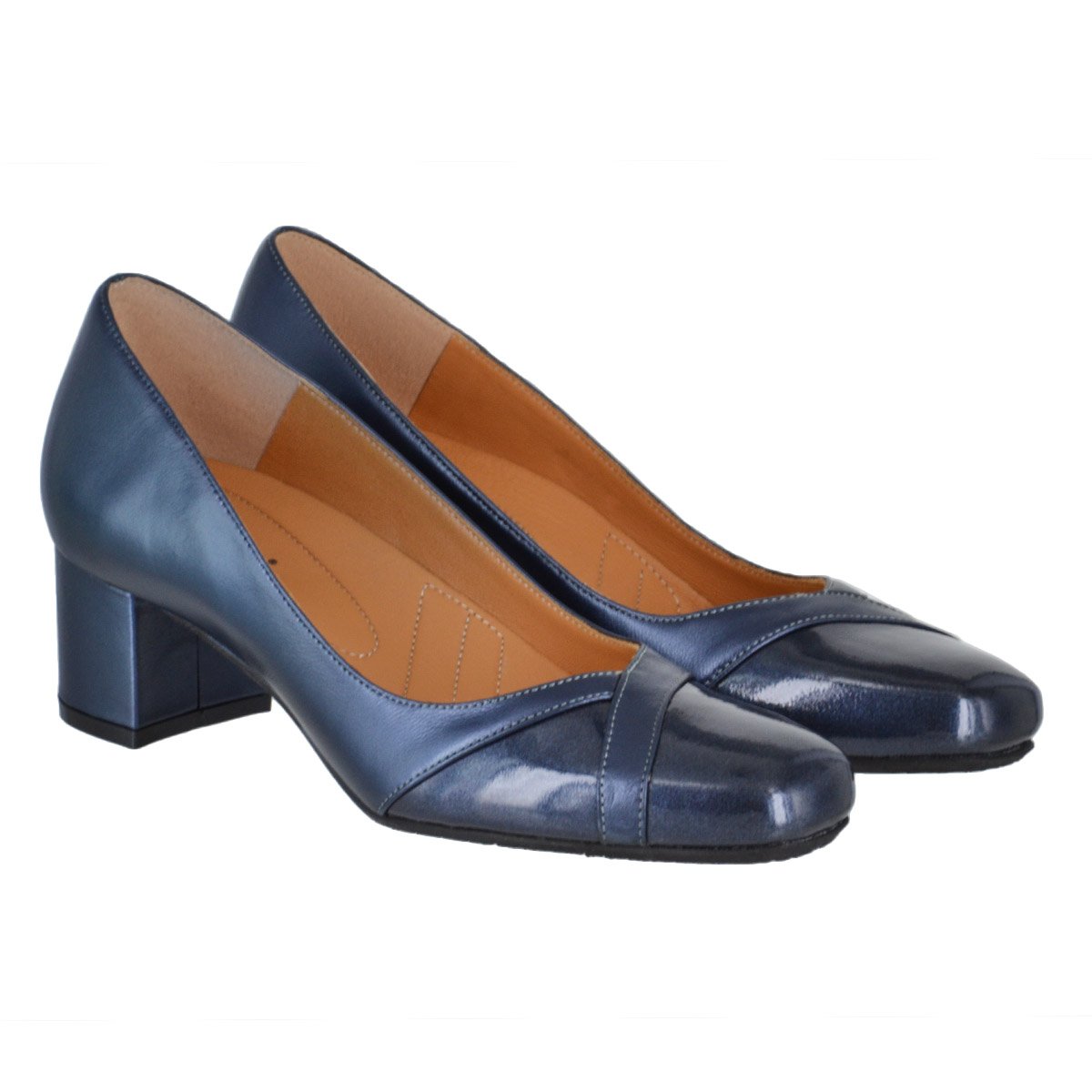 Zapatilla con Tacón y Tiras de Charol Color Azul Marino Joyce