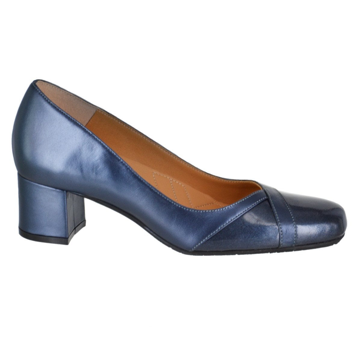 Zapatilla con Tacón y Tiras de Charol Color Azul Marino Joyce