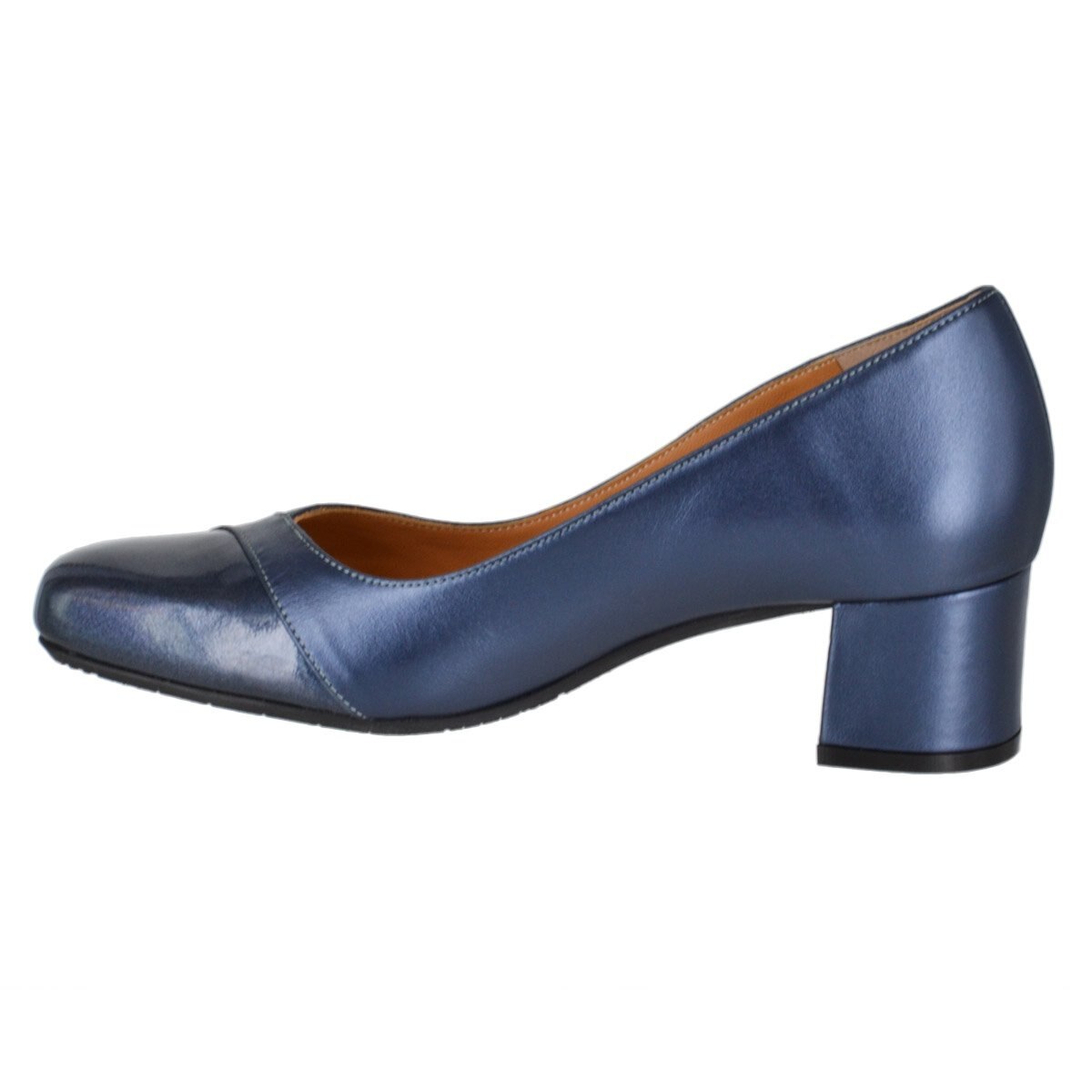 Zapatilla con Tacón y Tiras de Charol Color Azul Marino Joyce