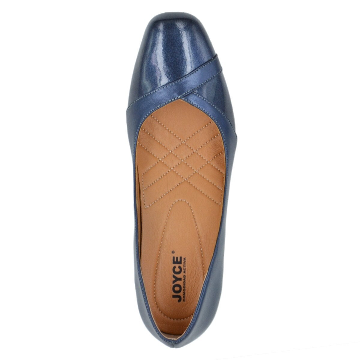 Zapatilla con Tacón y Tiras de Charol Color Azul Marino Joyce