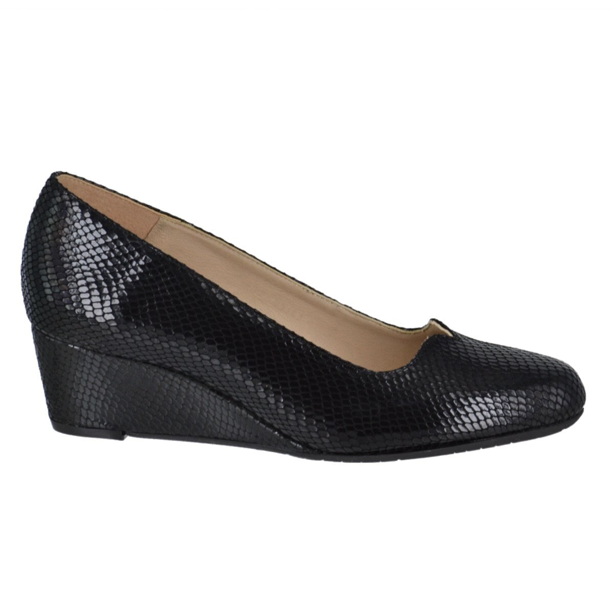 Zapatilla Cuña con Croco Color Negro Joyce