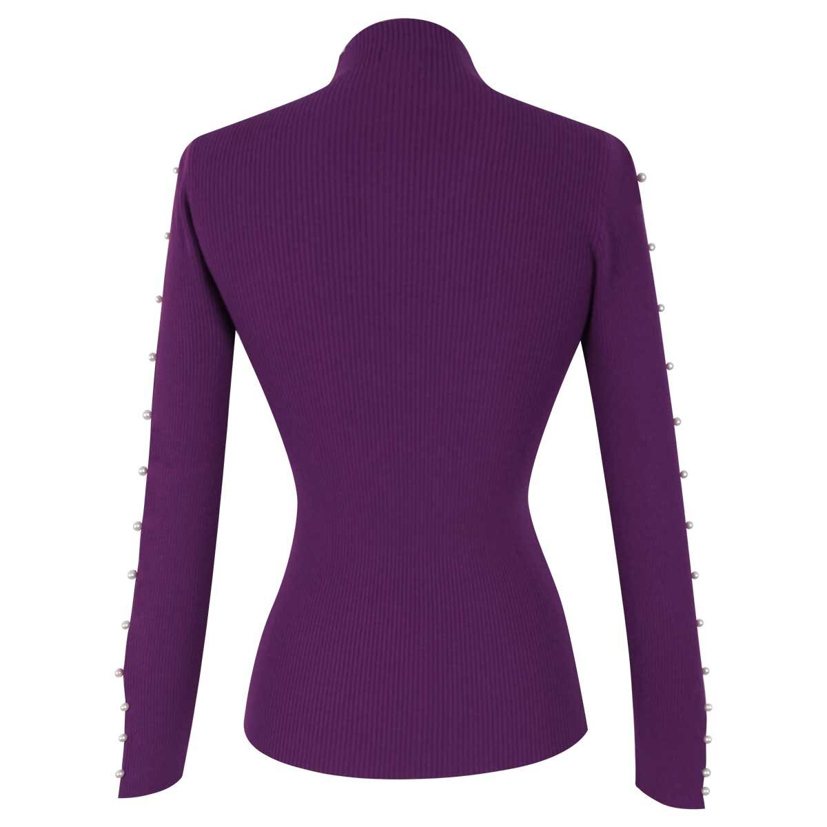 Suéter Morado Cuello Alto Aplicación de Perlas Basel
