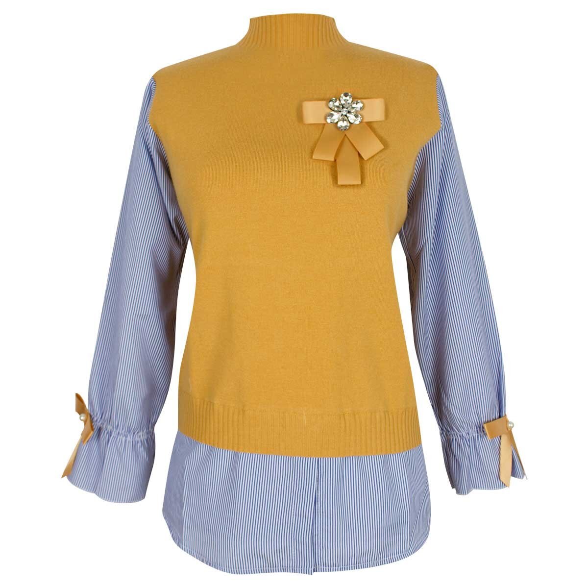 Suéter Amarillo con Simulación de Blusa con Moño Basel