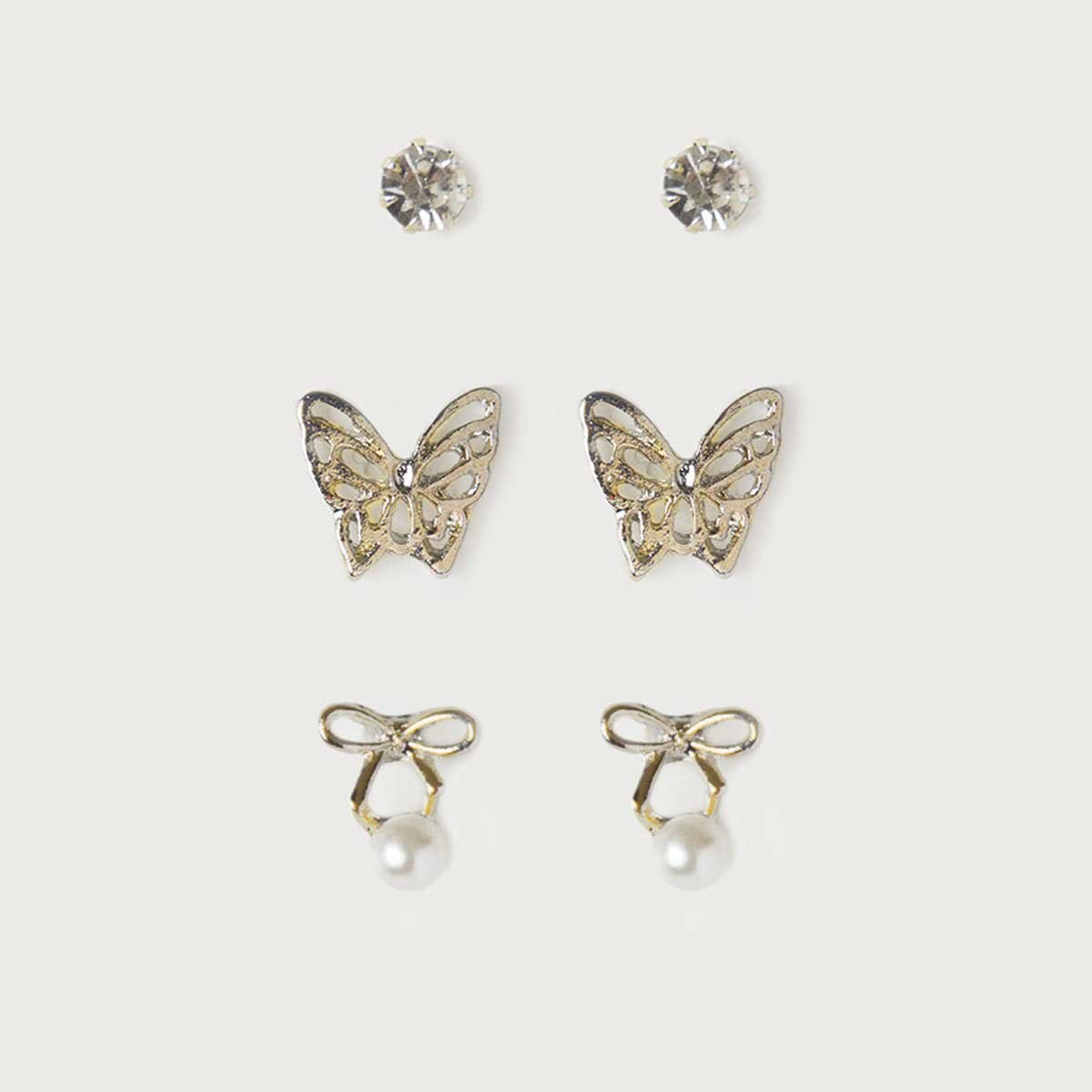 Set Aretes Dorados Mariposa Moño Y Broqueles Wonder Charms