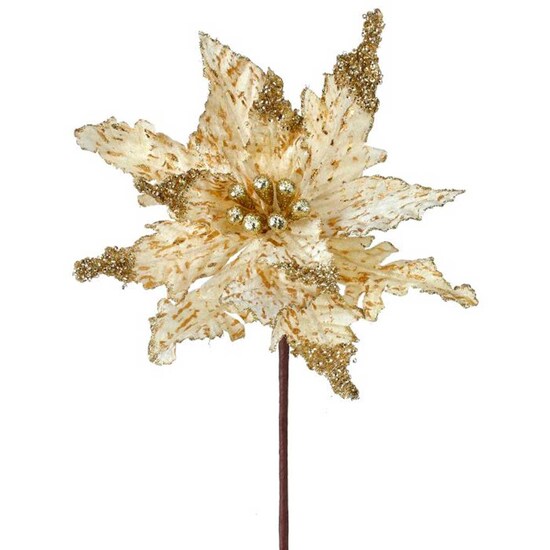 Flor Nochebuena de Terciopleo con Dimantina Metalica Color Beige y Oro