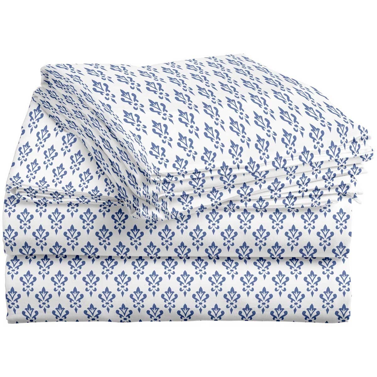 Sábana Damask Crest Blue Franela Home Nature - Individual