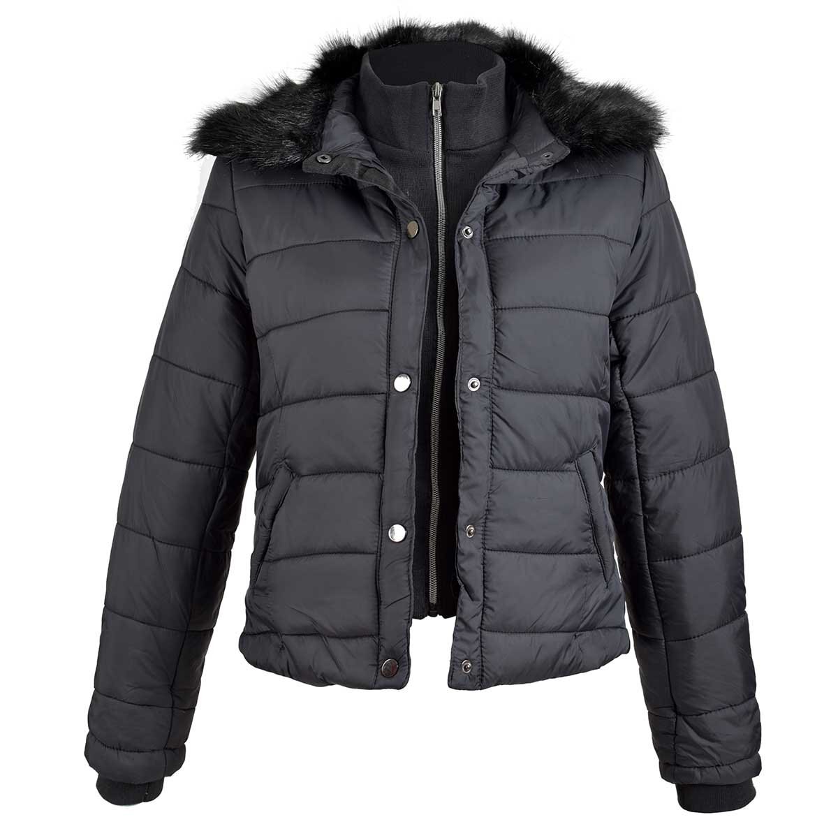 Chamarra con Cuello de Peluche y Broches Alfrente Blugrey
