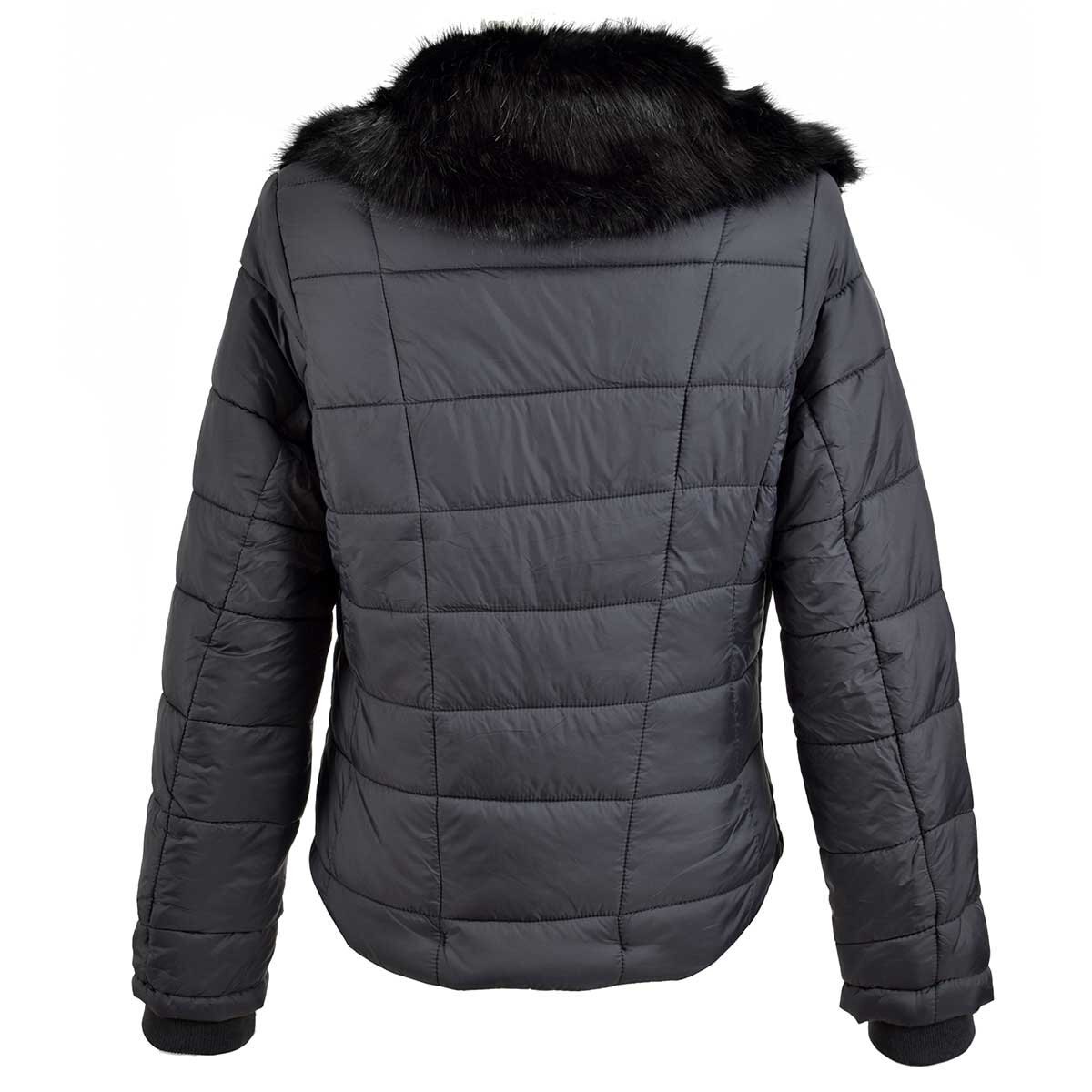 Chamarra con Cuello de Peluche y Broches Alfrente Blugrey