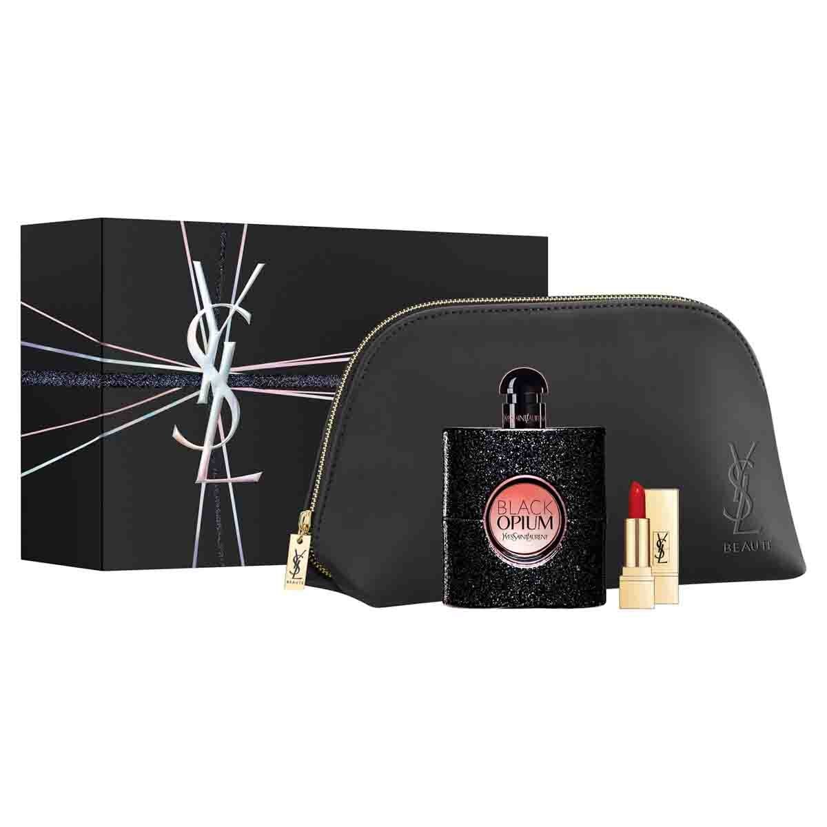 Estuche para Dama Yves Saint Laurent Black Opium Edp 90 Ml + Mini Rouge Pur Couture + Pouch