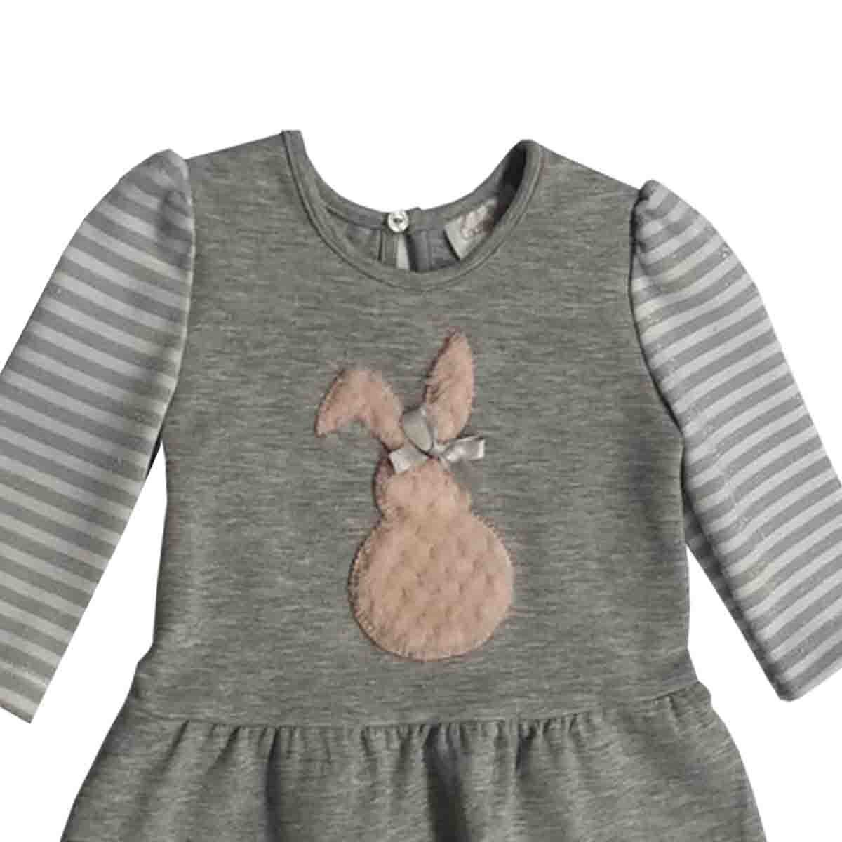 Vestido Gris Bordado Conejo Coccolato para Bebé